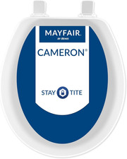 Mayfair Cameron White Toilet Seat, Non Slip Heavy Duty Wood, Easy Clean, Round