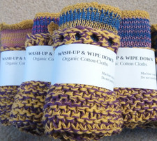 Image of Dish Cloth and Wipe Down Cloth Set. Handmade with organic cotton yarn. Multi