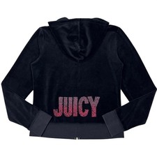 Juicy Couture Black Velour Hoodie Womens Embellished Logo Zip Up Chic Y2K