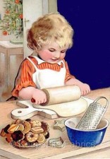Vintage Girl Baking Christmas Cookies Cotton ...
