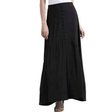 Doublju Women's Slit Front Buttoned Detail Black Maxi Skirt Pick Sz.