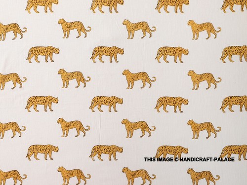 Indian 5 Yard Hand Block Tiger Print Pure Cotton Fabric Loose Sewing Running - Picture 2 of 7