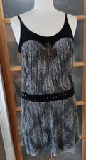 SILK Mini Dress Flapper  Embellished  Black Lace Stunning Sz M Miss Me Rayon