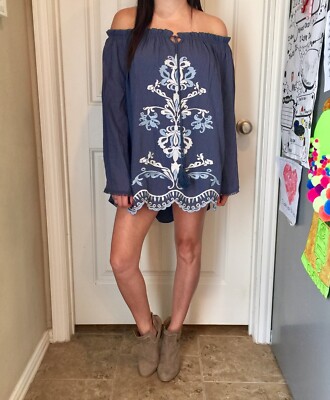 monoreno embroidered dress Monoreno White Embroidered Boho Style Dress S