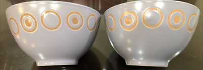 Pier 1 One Cosmos Cereal Bowl, Lavender with Tan Circles, Stoneware Set Of 2