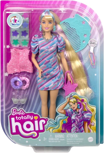 Barbie Totally Hair Star-Themed Doll 8.5" Fantasy Hair 15 Fashion 8 Color Change