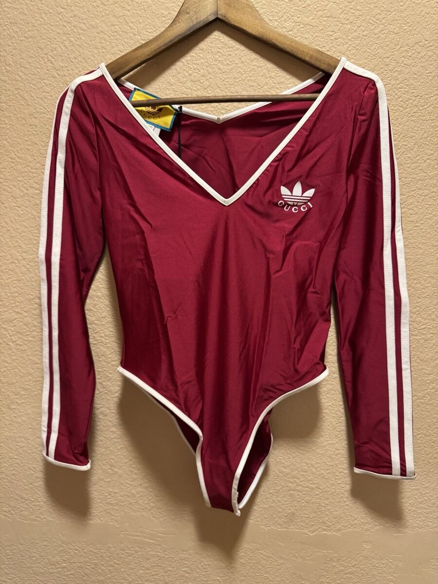 New Gucci x Adidas Logo Top Bodysuit Long Sleeve Red White New Gucci x Adidas Logo Top Bodysuit Long Sleeve Red White