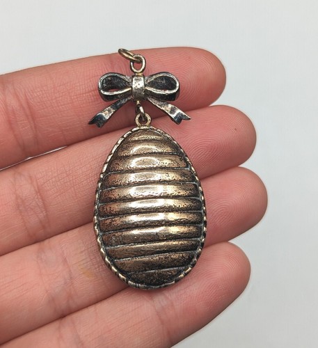 Sterling Silver Enamel Guilloche Large Egg Ladybug Bug Bow Pendant For Necklace - Picture 14 of 14