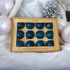Vintage Qty 34 Blue Sears Silvered Glass Christmas Ornaments Made In USA Stamped