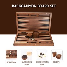 Juego De 32 Fichas De Backgammon De Madera Con Diseño De Incrustaciones | Incluye 3 Pares De Dados (1, 1.4 Y 1.6 Cm) | Estuche De Piel Sintética