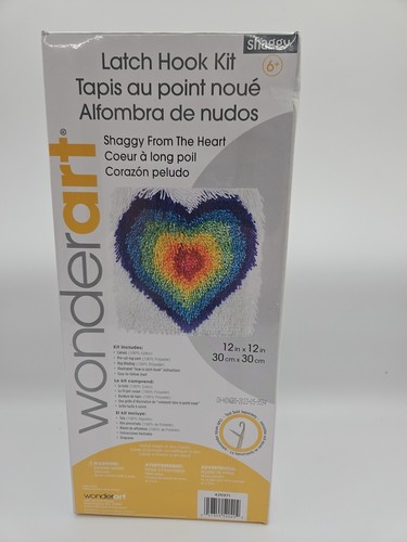 NEW SEALED WonderArt Wonder Art Shaggy Latch Hook Kit Rainbow Heart 12x12 - 第 2/3 張圖片