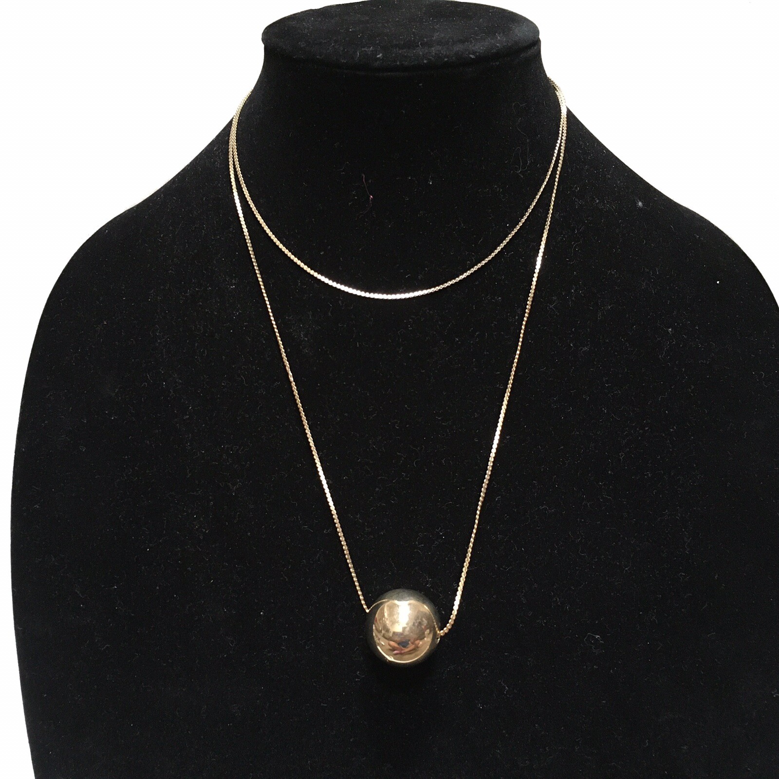 Chain Necklace Slider Ball Pendant CEL Goldtone Metal Vintage Jewelry