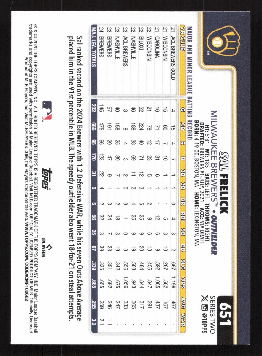 2025 Topps Series 2 #651 Sal Frelick FUTURE STARS Milwaukee