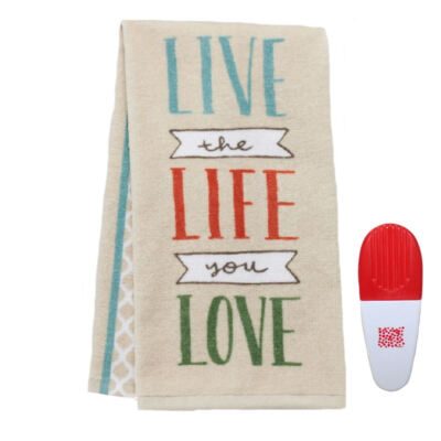 Live The Life You Love Kitchen Towel & Bag Clip-2 Piece Set NWT