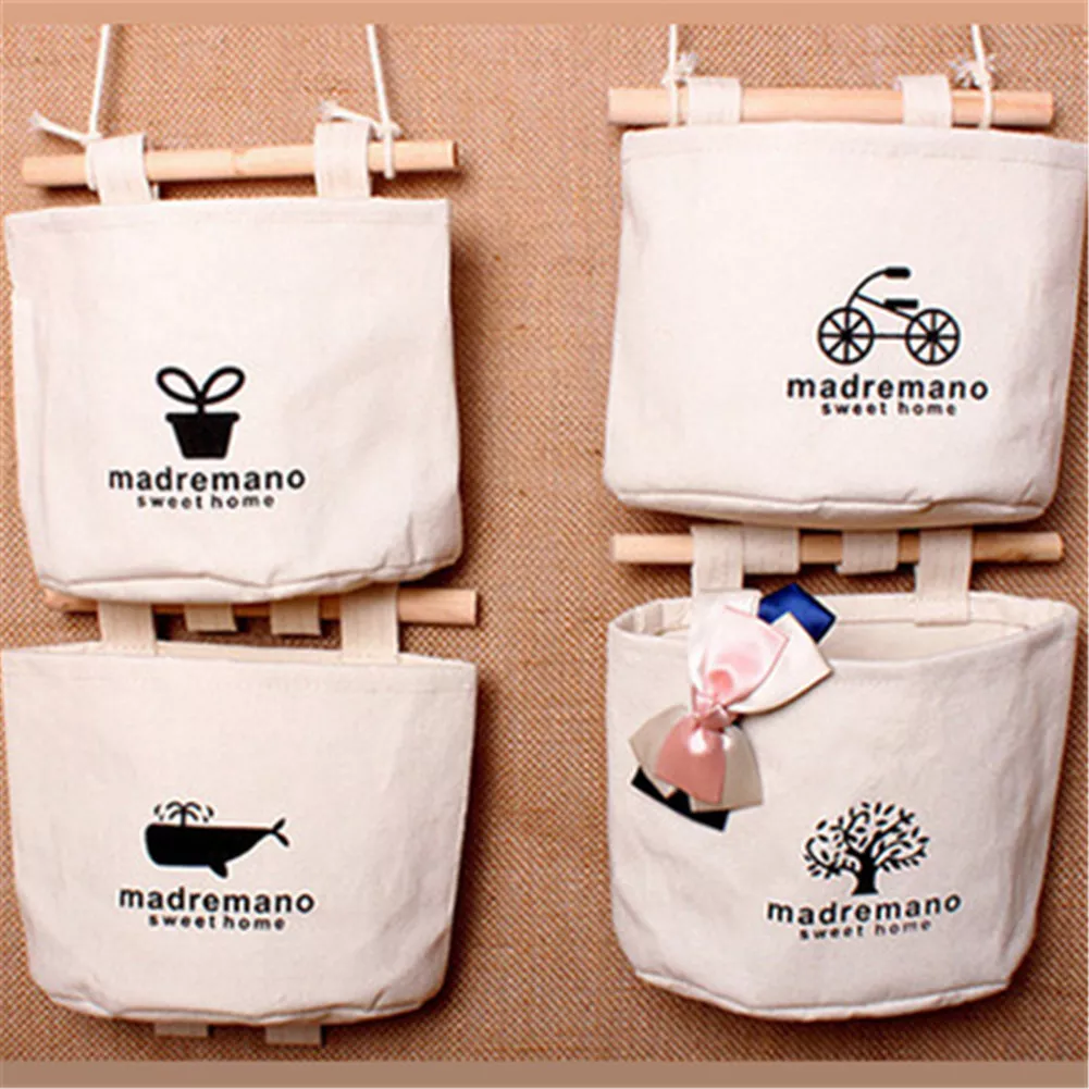 New Handmade Waterproof Canvas Storage Bag Pouch Hanging Bags Bedside Wall  TR