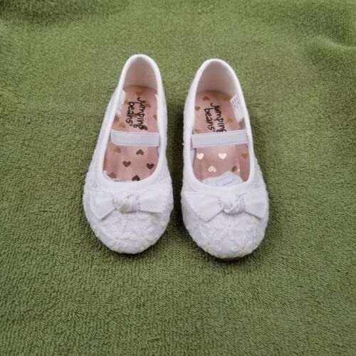 Jumping Beans Girls New White Sparkly Shoes Style "Sequin" Bow on Toe 7 Toddler