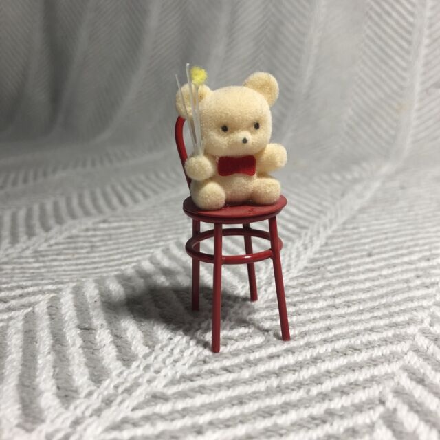 tiny shadowbox fairy garden dollhouse miniature flocked teddy on stool