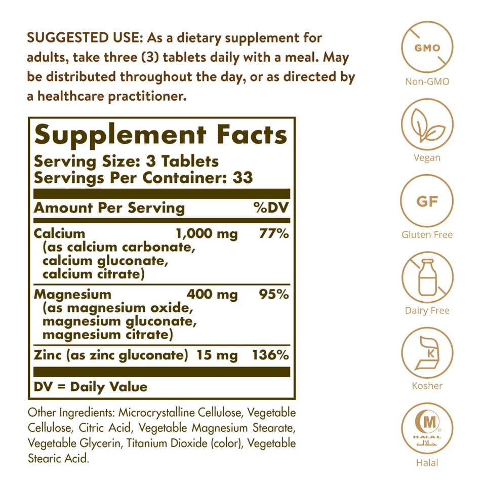 Solgar Calcio Magnesio más Zinc 100 Comprimidos Foto 2 de 4