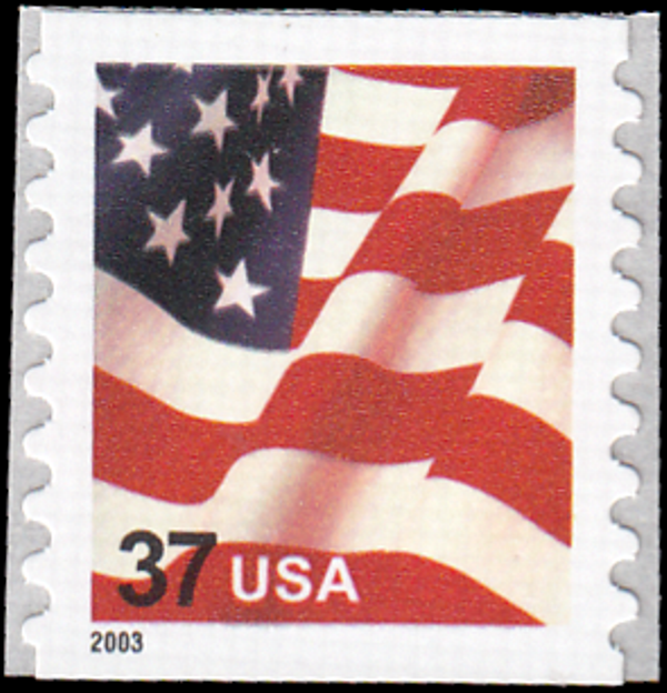 アメリカ切手です US Stamp #3633A - 2003 37¢ Flag, Square corners, EzGrade™ VF