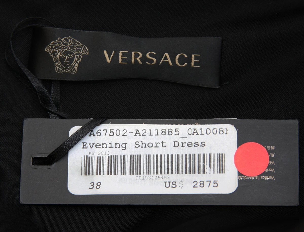 Nuovo abito da cocktail italiano VERSACE stile bendaggio con borchie oro dettaglio pelle 40