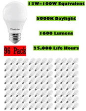 96 Pack Light Bulbs Maxlite 13w LED = 100 Watt Replace A19 Day Light 5000K 100w