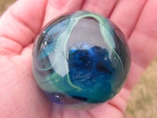 TOE BREAKER 50mm (2") SEA TURTLE clear Blue/Green Marbles glass ball HUGE Swirl