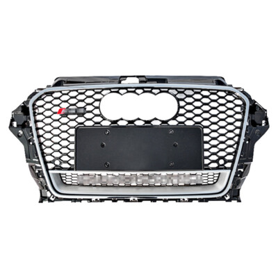 For Audi A3 S3 8V 2014-2016 RS3 Style Honeycomb Grille Chrome Frame w/Lower Mesh