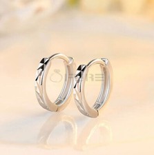 Luxury Sterling Silver Womens Diamond Cut Clicker Hinged Huggie Hoop Earrings