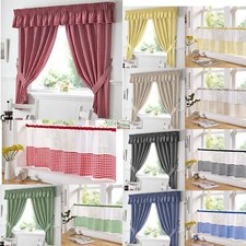Classic Gingham Checks Pattern Readymade Pencil Pleat Tape Top Kitchen Curtains