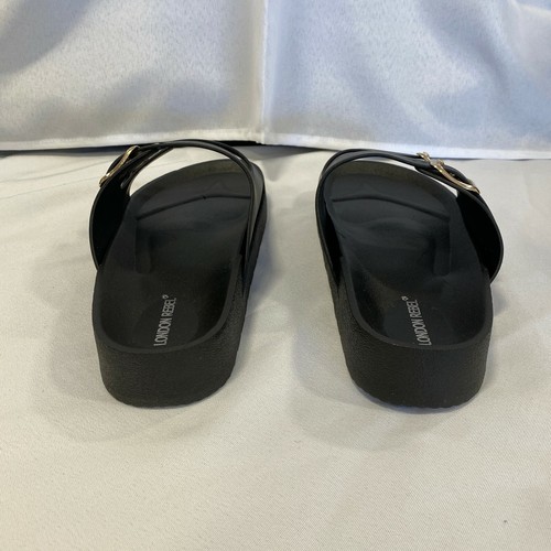 London Rebel Womens 1860114 Double Buckle Footbed Black Slide Sandals Size  7.5 | eBay