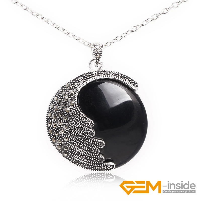 Dije de piedras preciosas naturales collar colgante joyería marcasita plata regalo de Navidad Foto 2 de 4