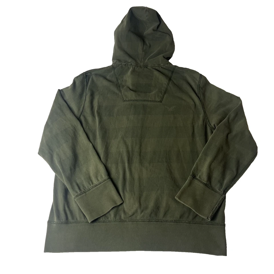Moletom com capuz American Eagle vintage ajuste masculino listrado com zíper completo verde exército tamanho XXL - Imagem 2 de 3