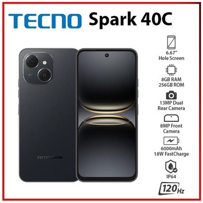 (New) TECNO Spark 40C 8GB+256GB BLACK Dual SIM Unlocked Android Mobile Phone