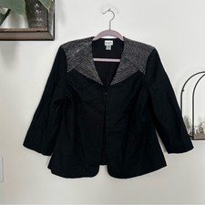 Chicos Linen Cotton Black Chain Detailed Blazer Jacket Size 2/Large/12