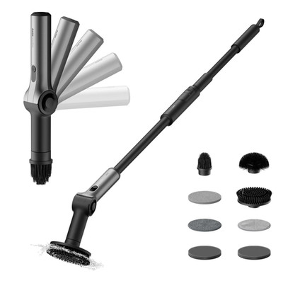 HOTO Flexi Cordless Spin Scrubber Electric Cleaning Brush 8 Heads Long Handle