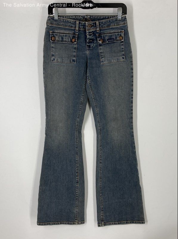 Silver Jeans Womens Blue Denim Medium Wash 5-Pocket Design Flared Jeans Size 28