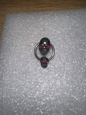 KILLSTAR GOTHIC SKULL EAR / NOSE RING - RED GEMS & SILVER TONE COLOR W/ BACKING