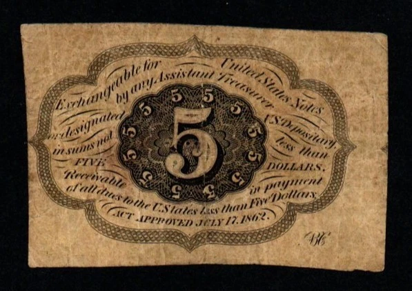 MINOR CUTTING ERROR 1st Issue 1862-63 5c Fractional POSTAGE Currency! - Image 2 of 2
