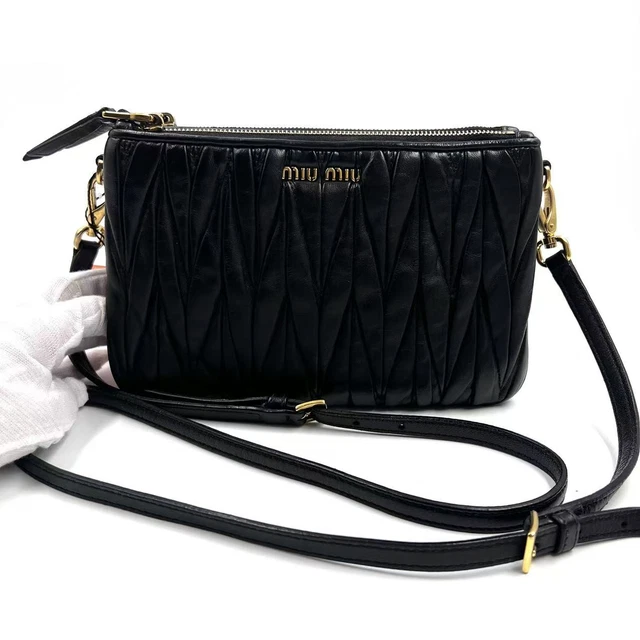 10.23 005 Miu Miu Black Leather Matelassé Shoulder Bag