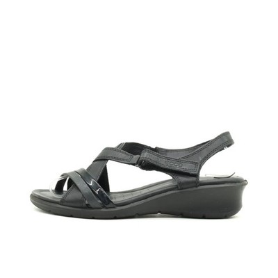 ECCO Damen Sandale EU 38 Schwarz Leder Leicht Gepolsterte Sohle Komfortsandalen
