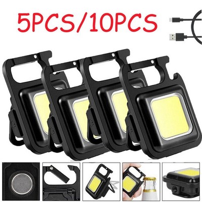 1-10PCS 2000LM Mini LED COB Work Light Rechargeable Flashlight Portable Keychain