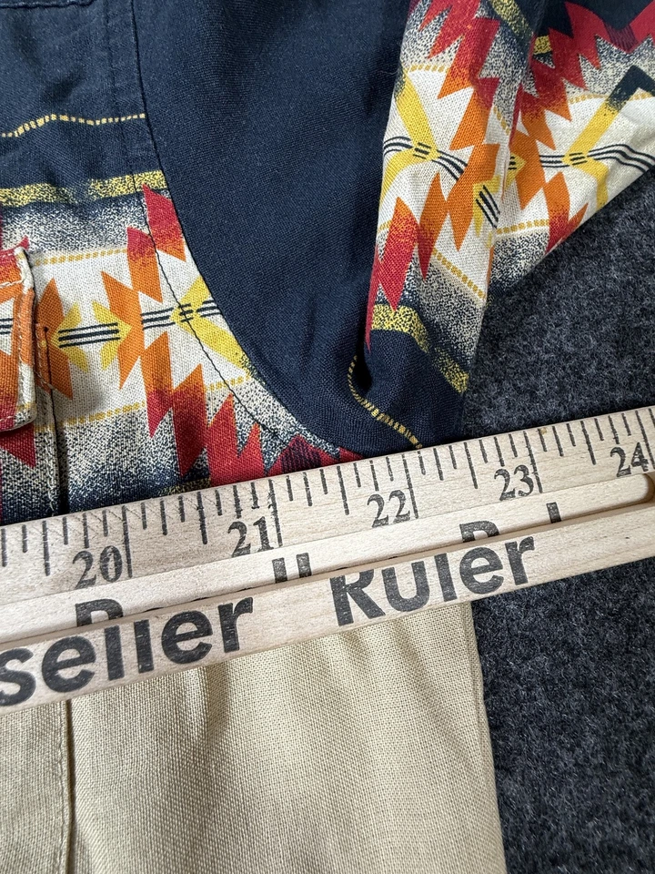 Camisa Rustler De Colección Para Hombre Mediana Beige Negra Azteca Suroeste Perla A Presión Años 90 Foto 4 de 4