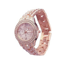 Iced Out Watch Mens Rose Gold Plated Cuban Chain Band Full VVS CZ Diamond 36mm