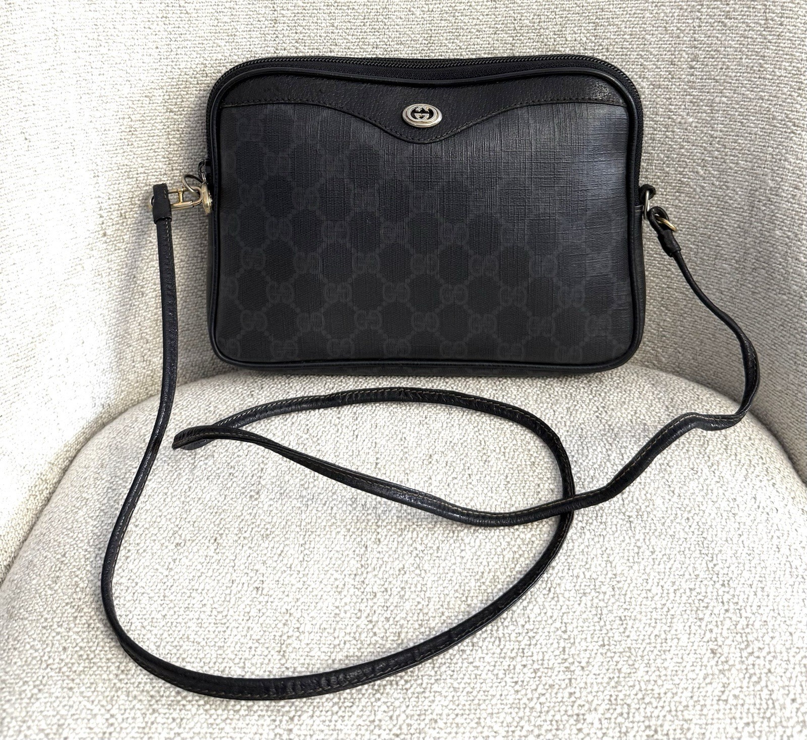 GUCCI Authentic Black Monogram Canvas Crossbody B… - image 2