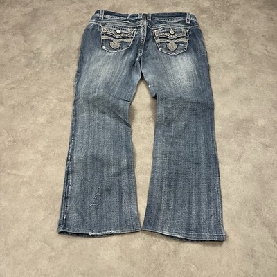 Vintage Y2K Bootcut Jeans XXL Blau Bestickt Damen Lowwaist Flared Miss Me Style