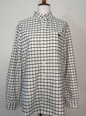 US Polo Assn Long Sleeve Button Up Men s Size Med Slim Fit Green & White Plaid