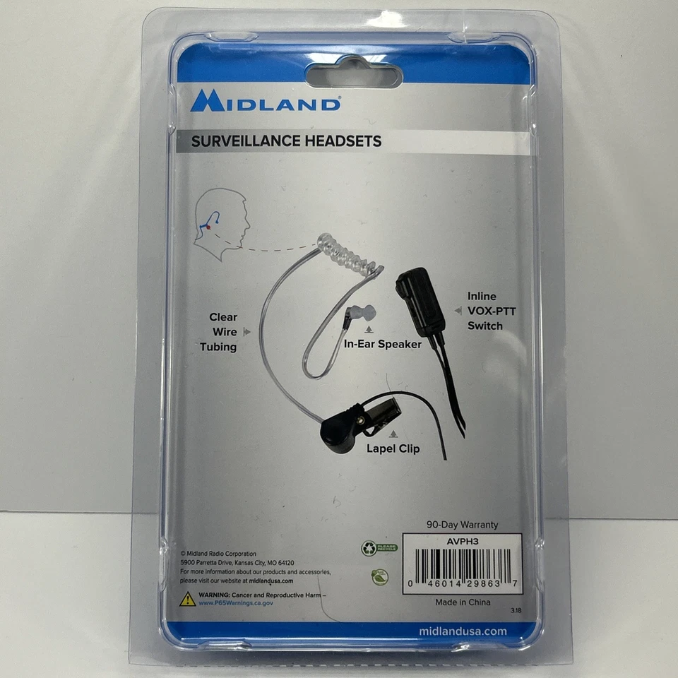 NEW Midland AVPH3 Surveillance Headset FRS GMRS Two-Way Radio Mic Orig Equipment - Image 2 of 3