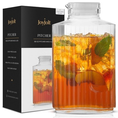 68oz Glass Pitcher with Lid (2 Lids), Rectangle Beverage 68 Ounces, AP266