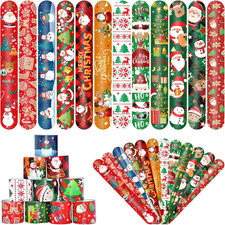 48 Pieces Christmas Slap Bracelets Bulk Party Favors - 12 Designs Festive Snap B