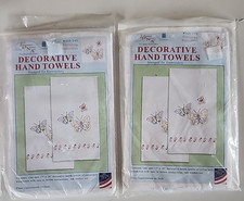 2 Pair Flutterling Butterflies Jack Dempsey Stamped White Decorative Hand Towels